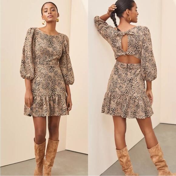 Anthropologie Dresses & Skirts - Anthropologie Maeve Animal Print Knit Cut-Out Mini Dress Leopard Tiered‎ Size 14